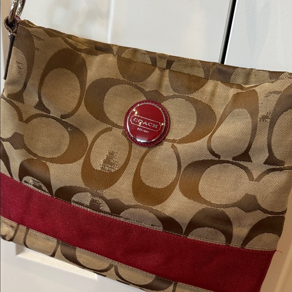 Coach Tan and Red Crossbody Bag Signature heritage y2k purse stripe designer - Picture 3 of 13